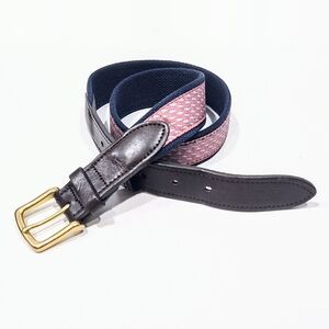 Vineyard Vines Whales Club Belt Navy Pink Men's Size 30 Canvas Brass Buckle